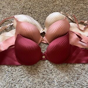 Elegant Women's Ribbed Push-Up Bra Set - Red, Pink, Cream